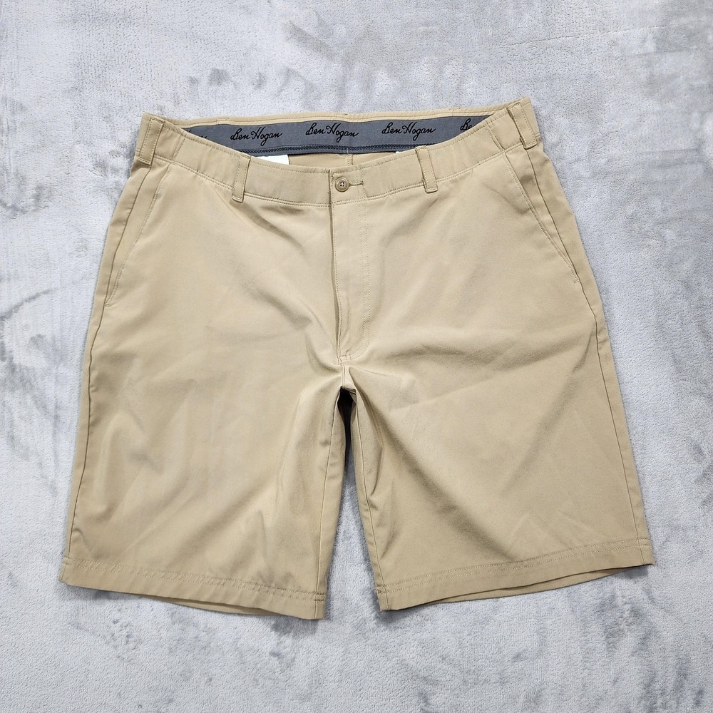 Ben Hogan Shorts Mens 38 Beige Microfiber Chino Golf Flat Front 10 Inseam Casual
